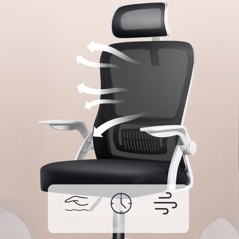 Krzesło biurowe gamingowe, ergonomiczne biurko z zagłówkiem, regulowane z podparciem lędźwiowym, oddychający siatkowy oparcie, składane podłokietniki o kącie 90° oraz obrót o 360 stopni (SF168-002). - Image 3