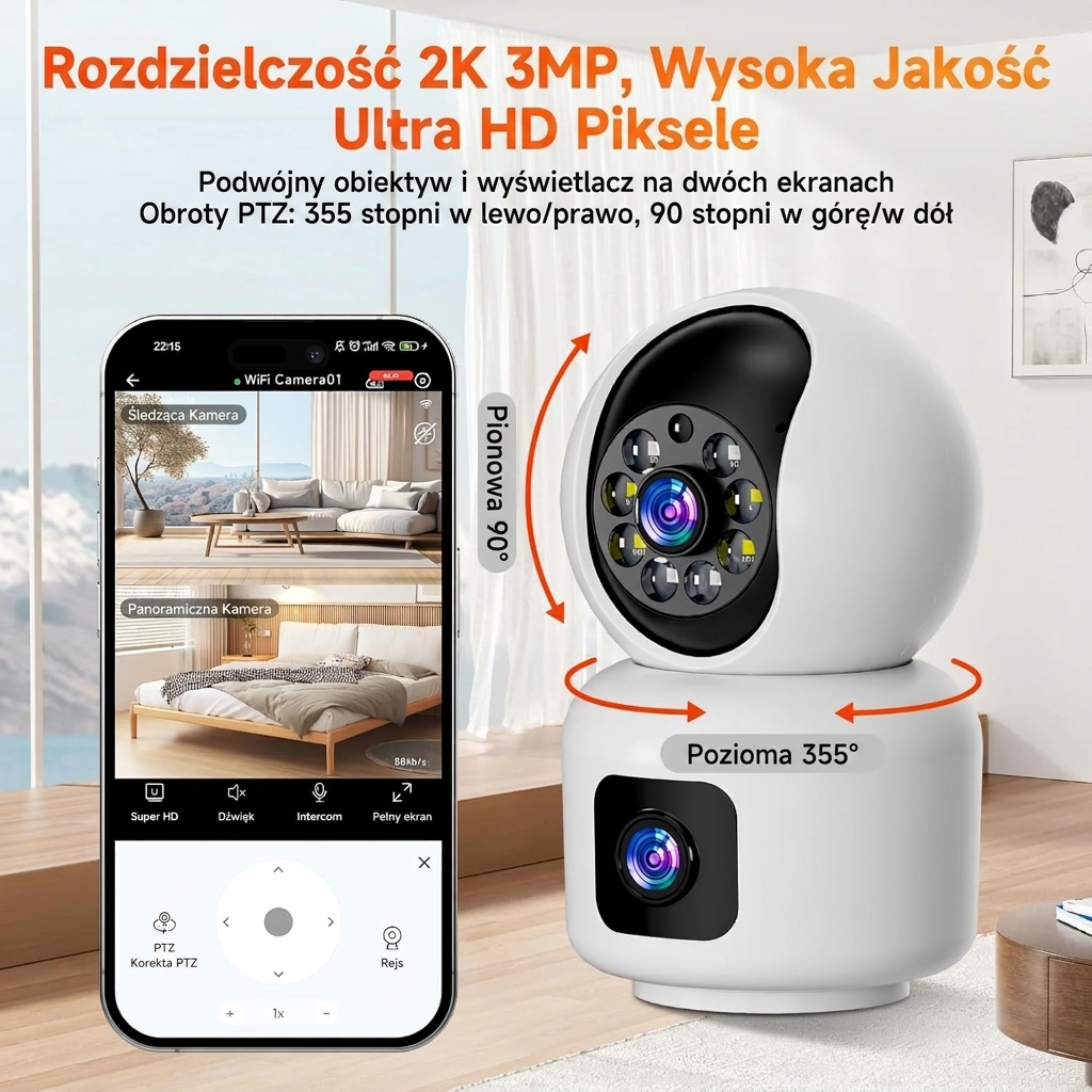 Inteligentna kamera bezpieczeństwa 3MP 2K, monitor dla dziecka i zwierząt domowych, kolorowa widoczność nocna, detekcja ruchu, łatwa instalacja, przechowywanie w chmurze/na karcie SD - Image 2